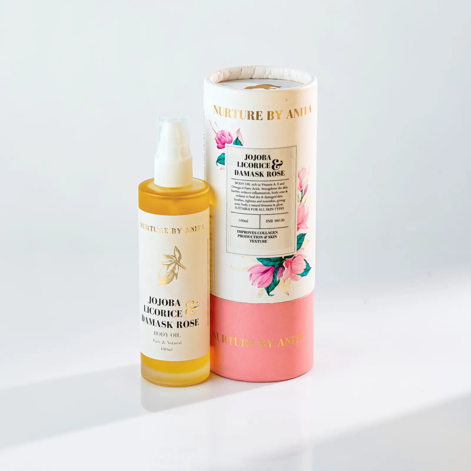 Jojoba Licorice & Damask Rose Body Oil - NURTURE BY ANITA - Golden Jojoba - Skin Barrier Repair - Collagen Boosting Oil - Post Shower Body Oil