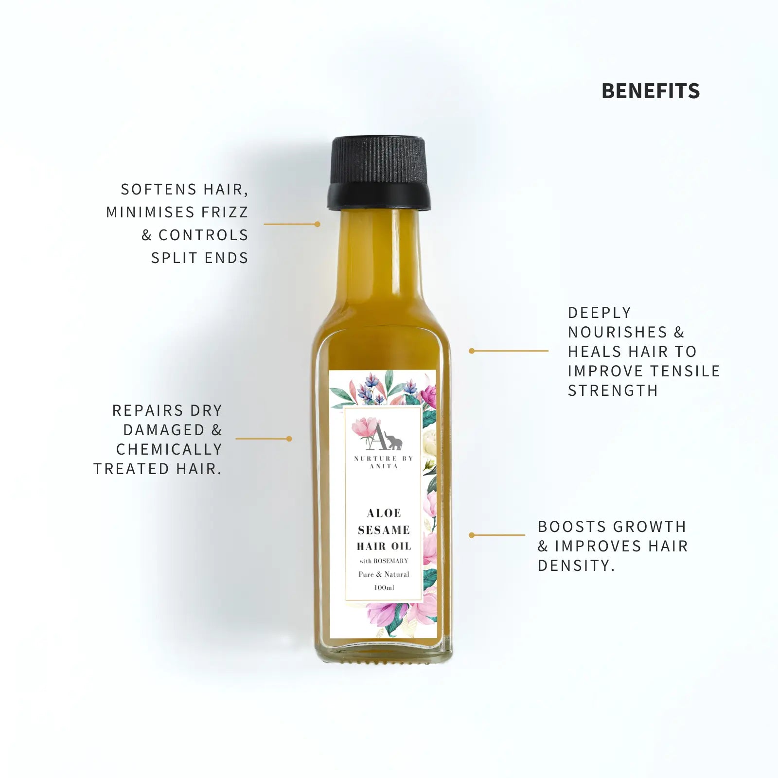 AloeSesame Hair Oil - NURTURE BY ANITA - Damage Repair Hair Oil for Thick Shinny Hair