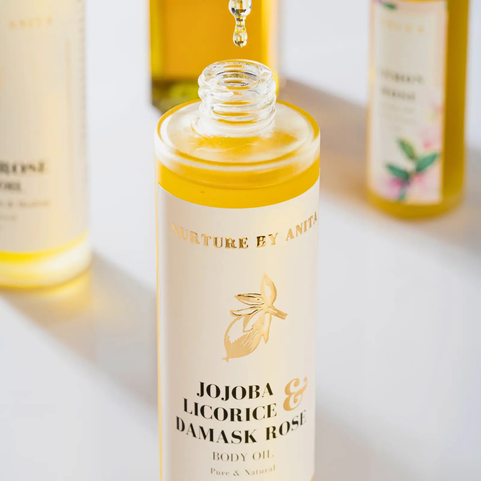 Jojoba Licorice & Damask Rose Body Oil - NURTURE BY ANITA - Golden Jojoba - Skin Barrier Repair - Collagen Boosting Oil - Post Shower Body Oil