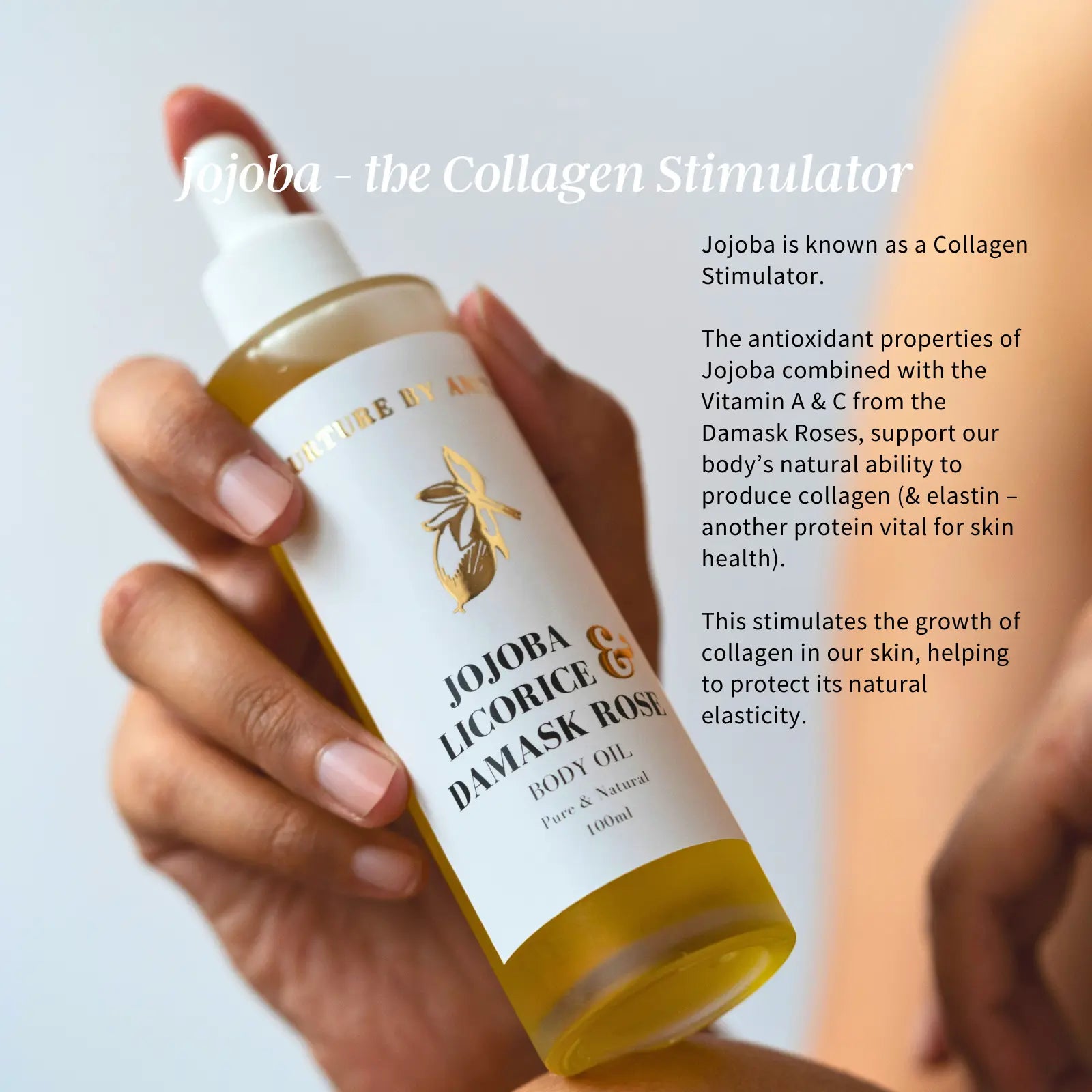 Jojoba Licorice & Damask Rose Body Oil - NURTURE BY ANITA - Golden Jojoba - Skin Barrier Repair - Collagen Boosting Oil - Post Shower Body Oil