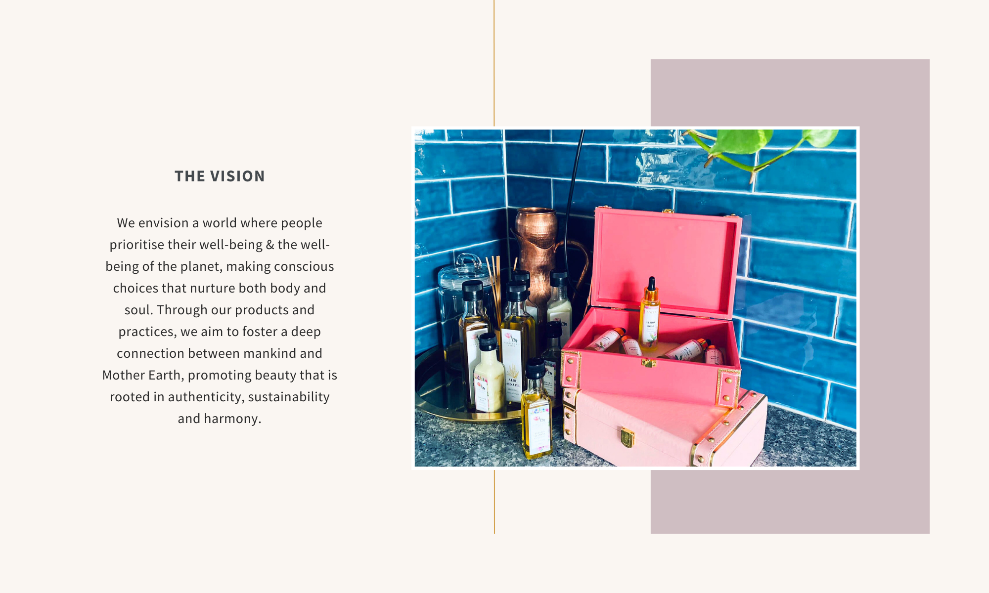 We envision a world where people prioritise their well-being & the well-being of the planet, making conscious choices that nurture both body and soul. Through our products and practices, we aim to foster a deep connection between mankind and Mother Earth, promoting beauty that is rooted in authenticity, sustainability and harmony.