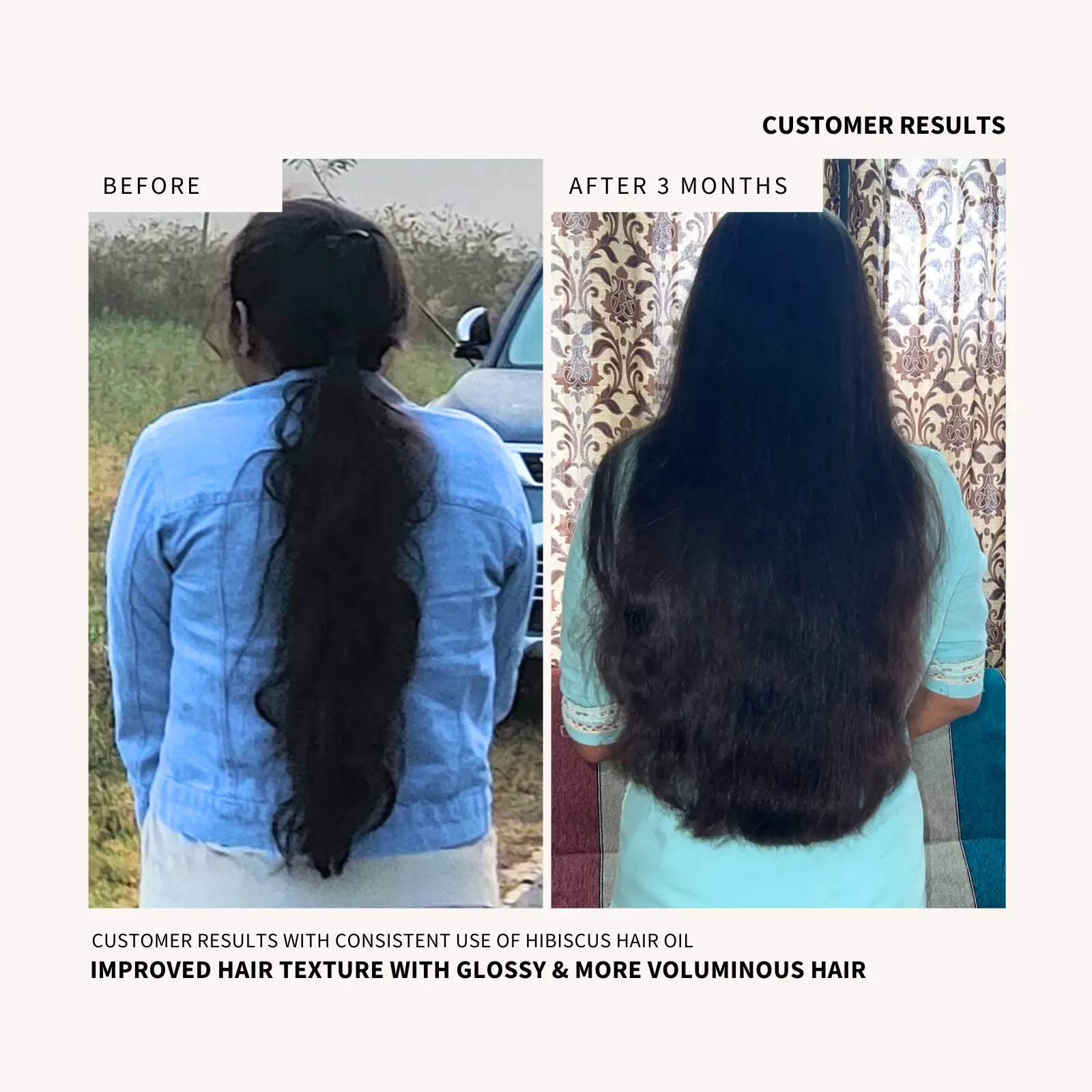 Before using Nurture by Anita Hibiscus Hair Oil - visible hair thinning weak hair due to hair-fall challenges.
"After using Nurture by Anita Hibiscus Hair Oil - visibly thicker, fuller hair with reduced hair-fall and improved volume, demonstrating the transformative power of this natural hair oil."