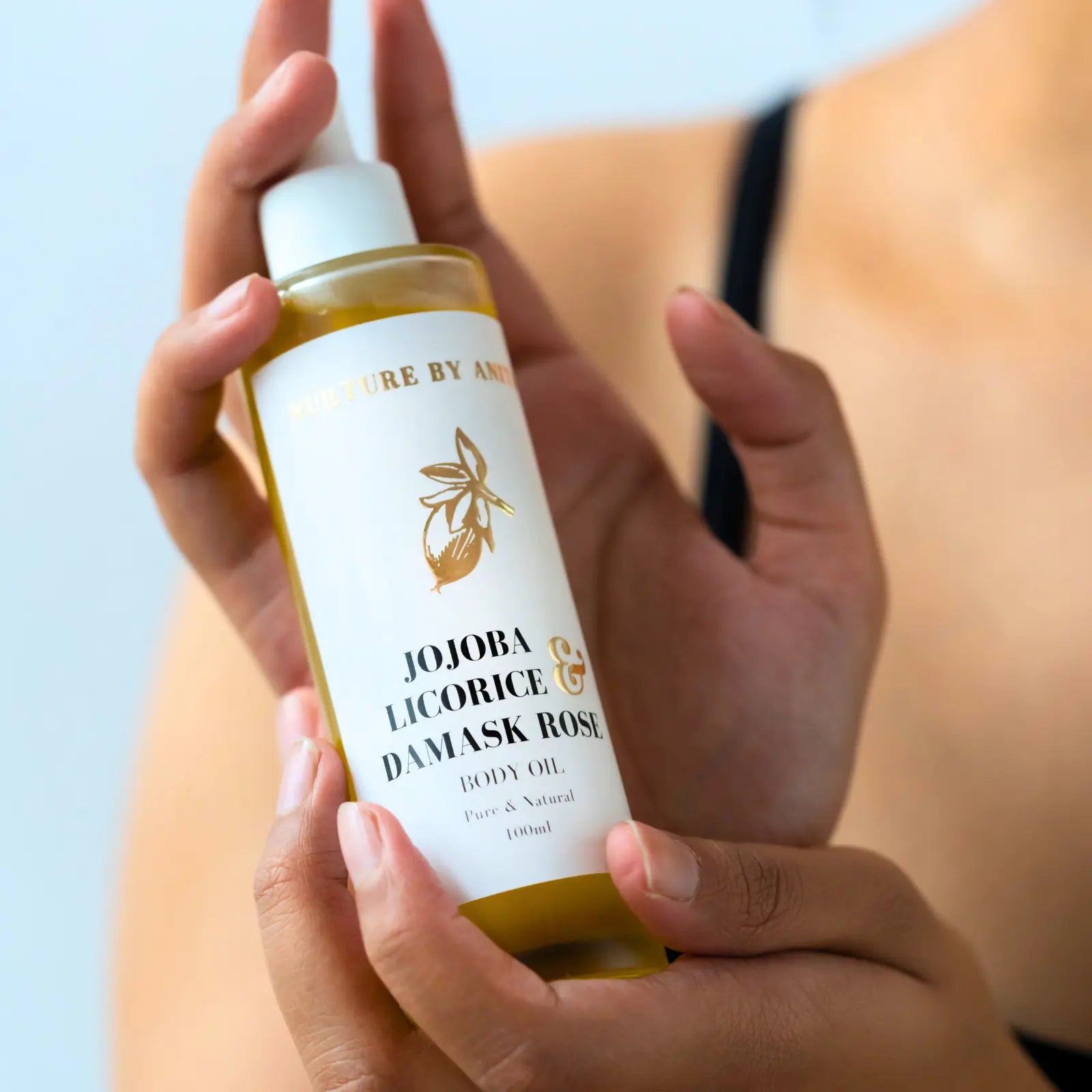 Jojoba Licorice & Damask Rose Body Oil - NURTURE BY ANITA - Golden Jojoba - Skin Barrier Repair - Collagen Boosting Oil - Post Shower Body Oil