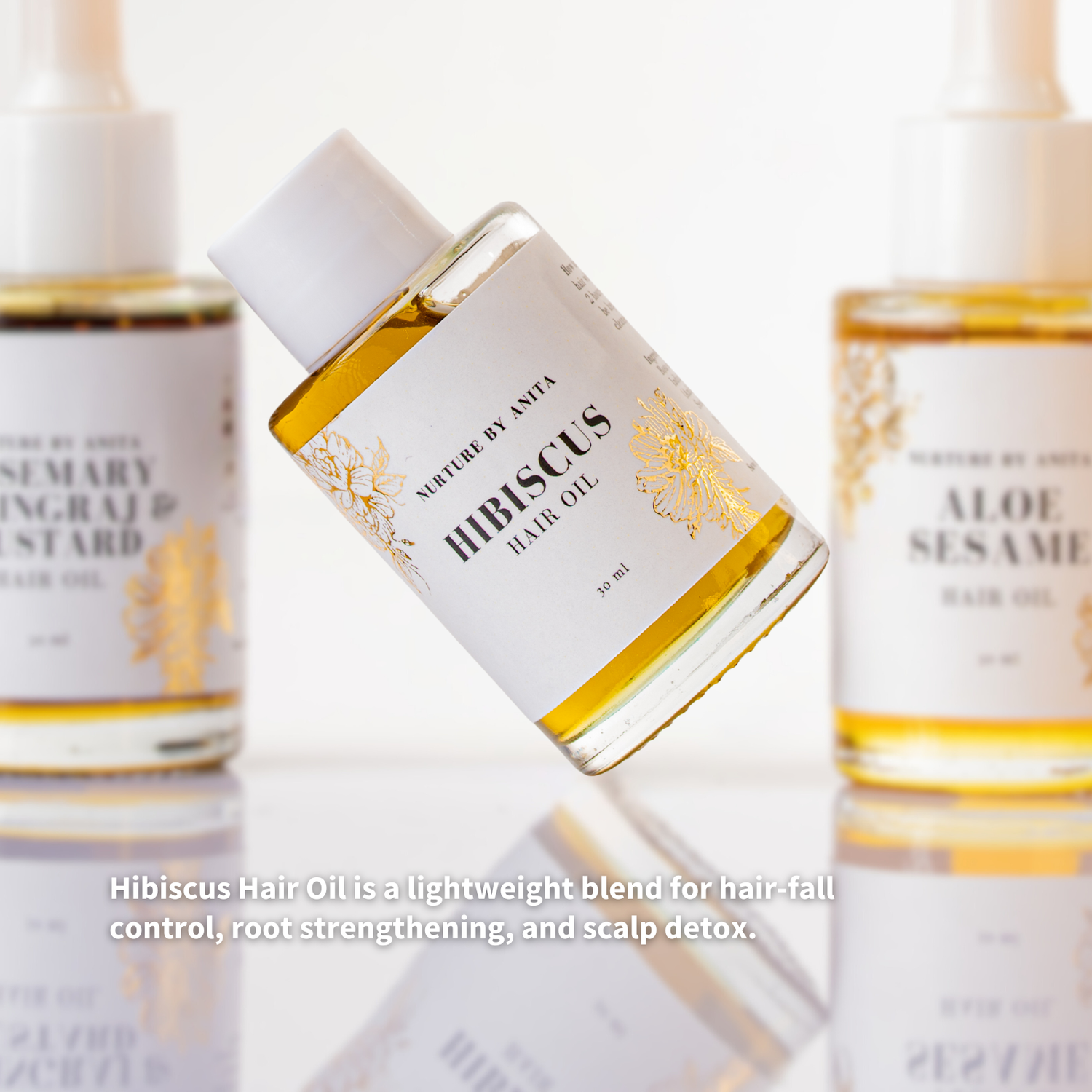 Hibiscus Hair Oil Nurture by Anita - lightweight blend to control hair fall hair loss and scalp detox 